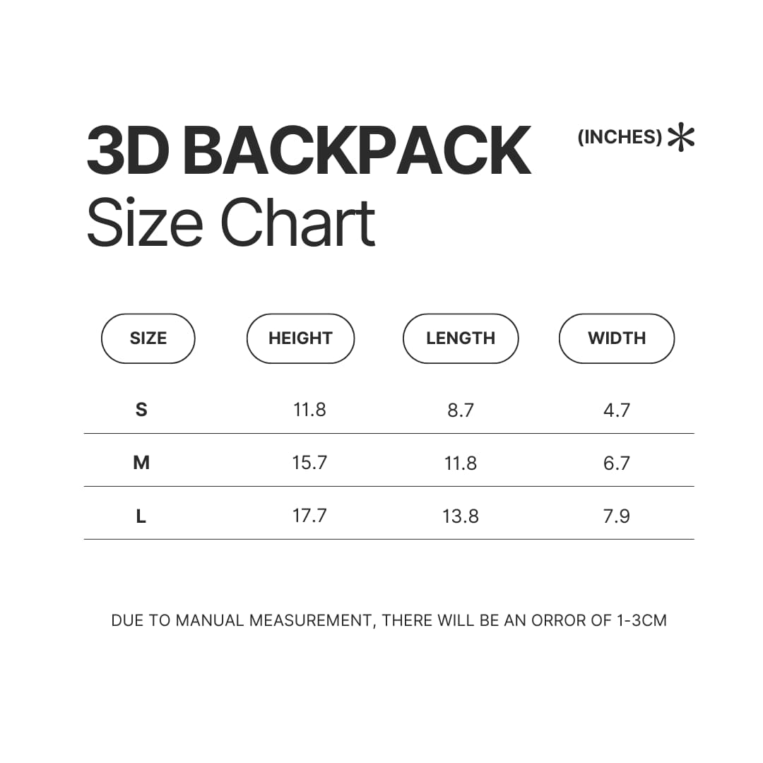 3D Backpack Size Chart - Ponyo UK Shop
