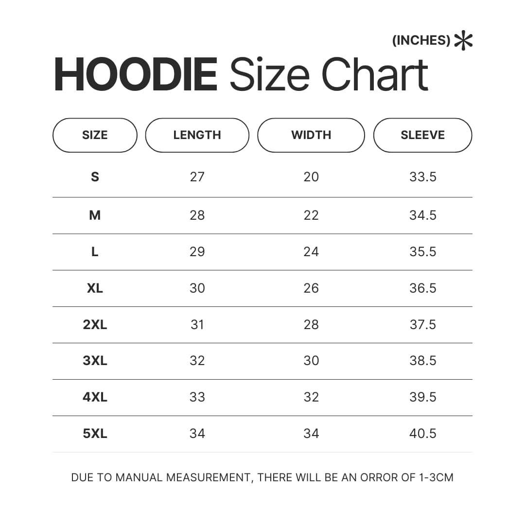 Hoodie Size Chart - Ponyo UK Shop
