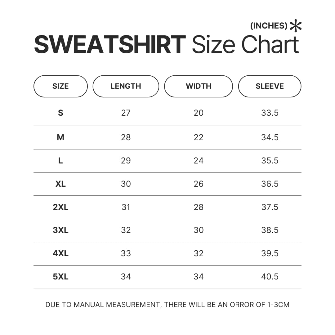 Sweatshirt Size Chart - Ponyo UK Shop