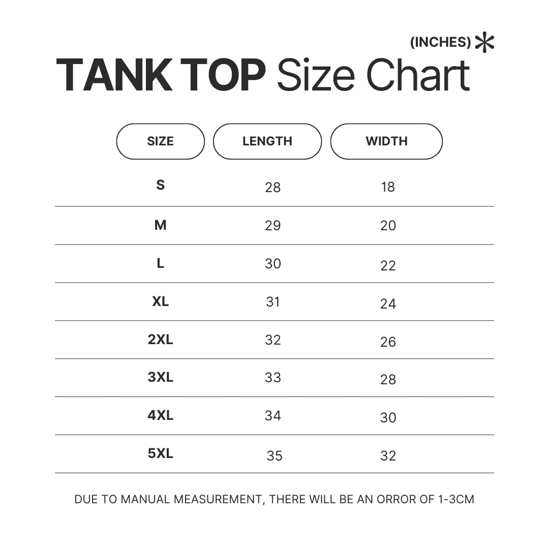 Tank Top Size Chart - Ponyo UK Shop