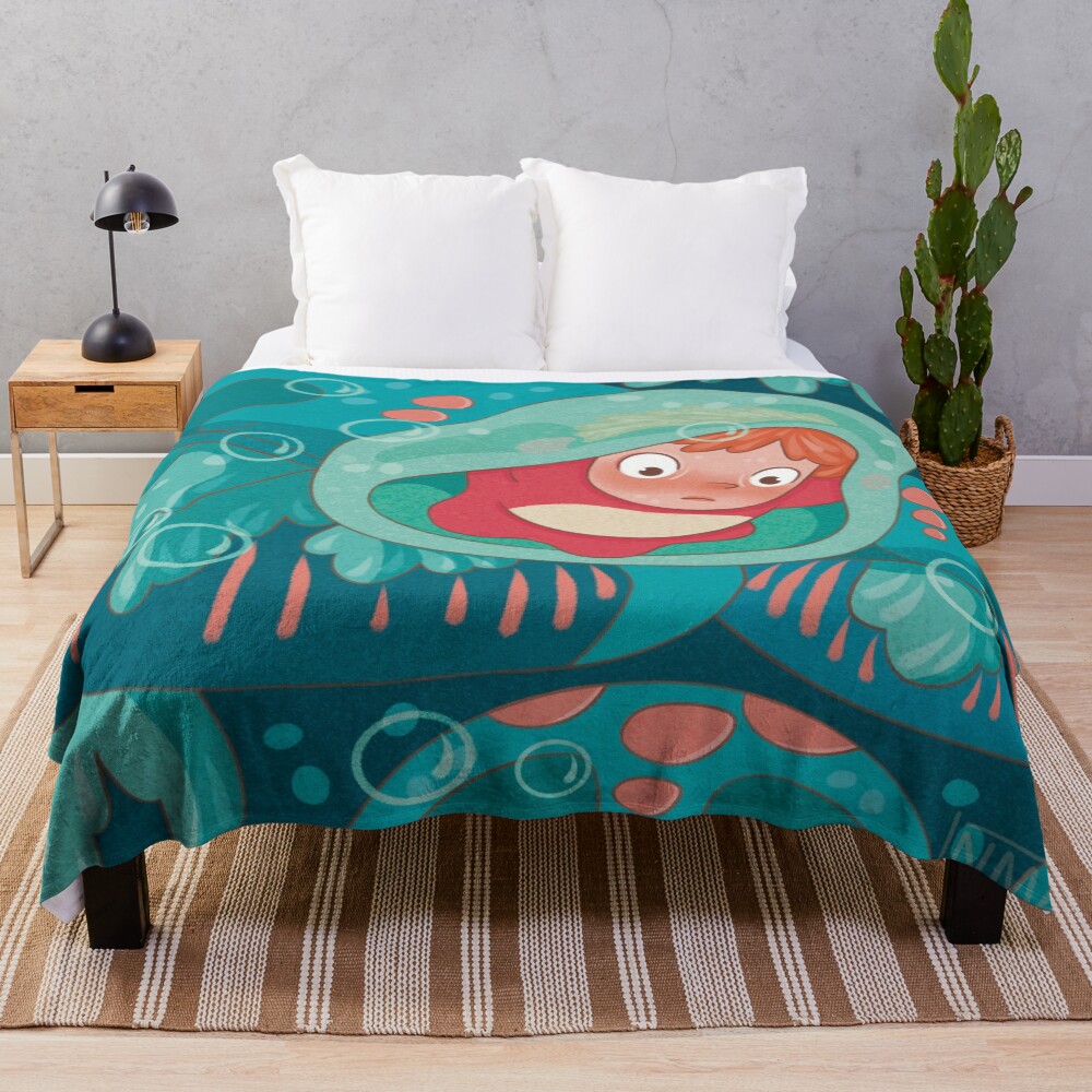 Timeless Vintage Print Design Ponyo Throw Blanket