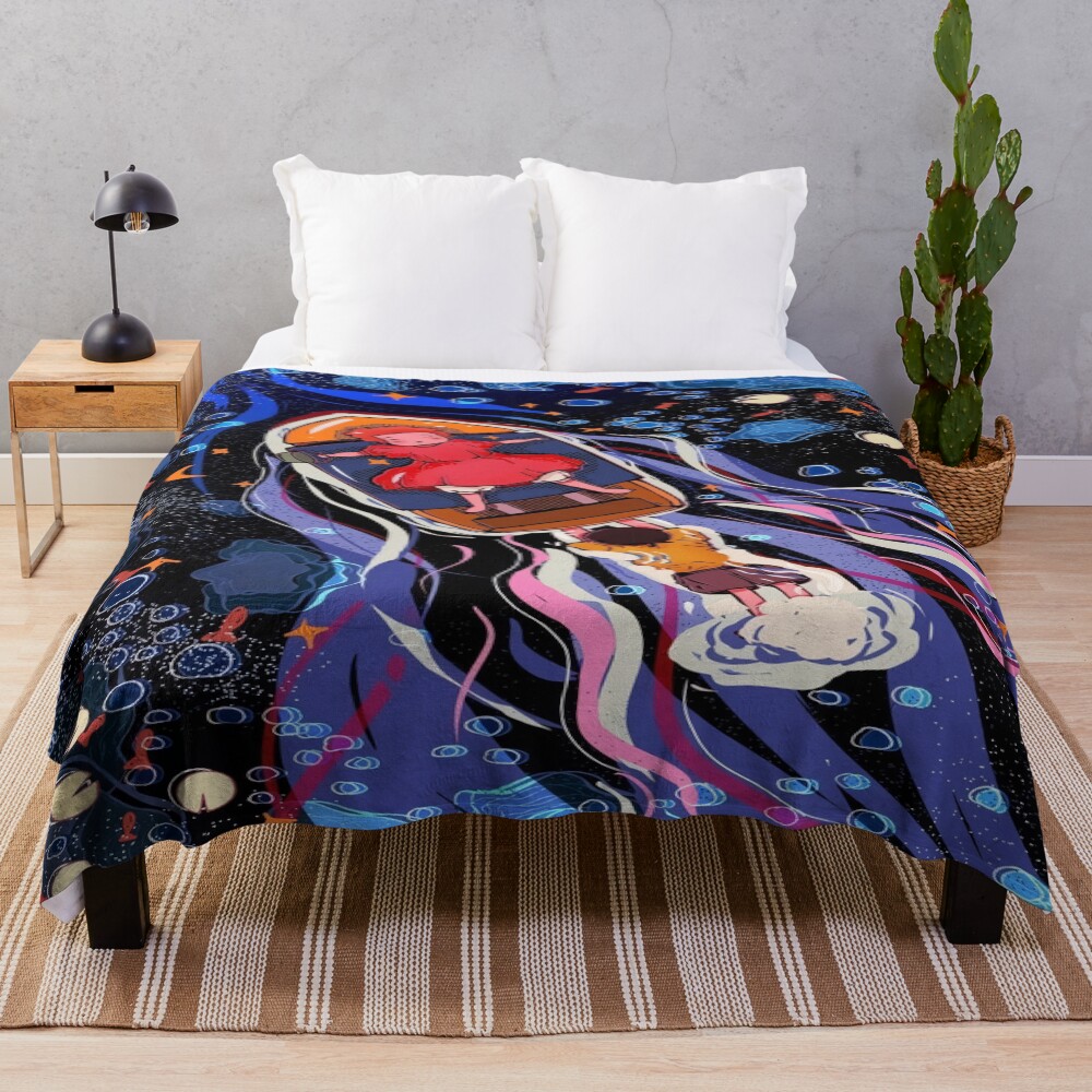 Cute Art Girl Swim Go Ghiblis Away Throw Blanket