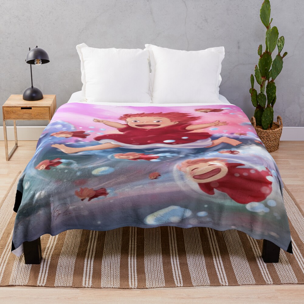 Retro Exclusive Graphic Design Ponyo Throw Blanket