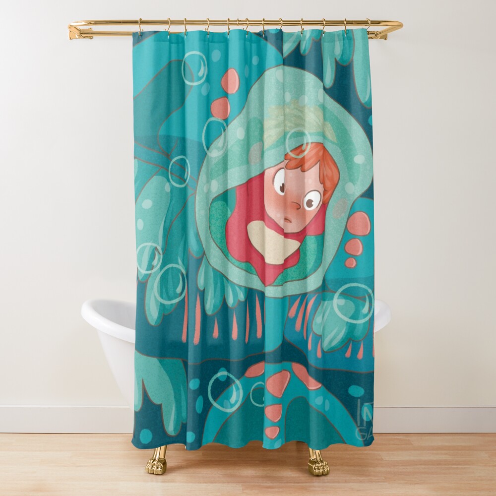 Timeless Vintage Print Design Ponyo Shower Curtain