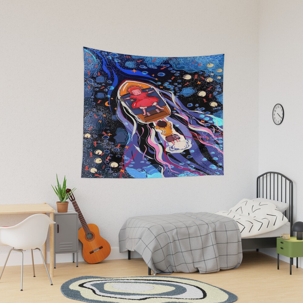 Cute Art Girl Swim Go Ghiblis Away Tapestry