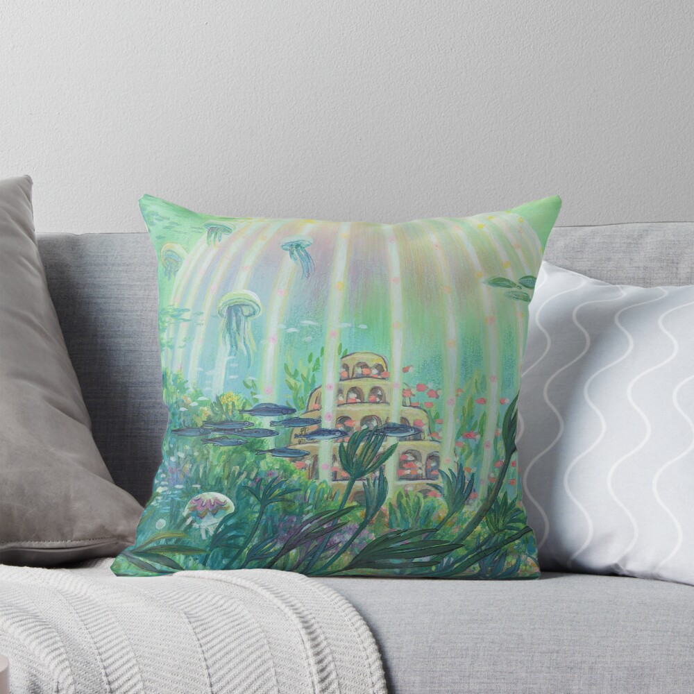 Ponyo Painting Anime Underwater Throw Pillow